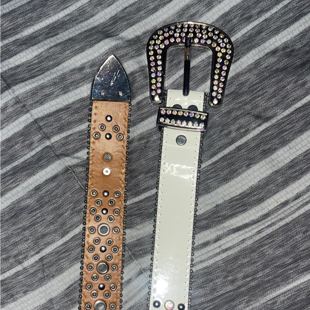 White & Black BB Simon Rhinestone Diamond Belt Size 36 - 38 Men Unisex